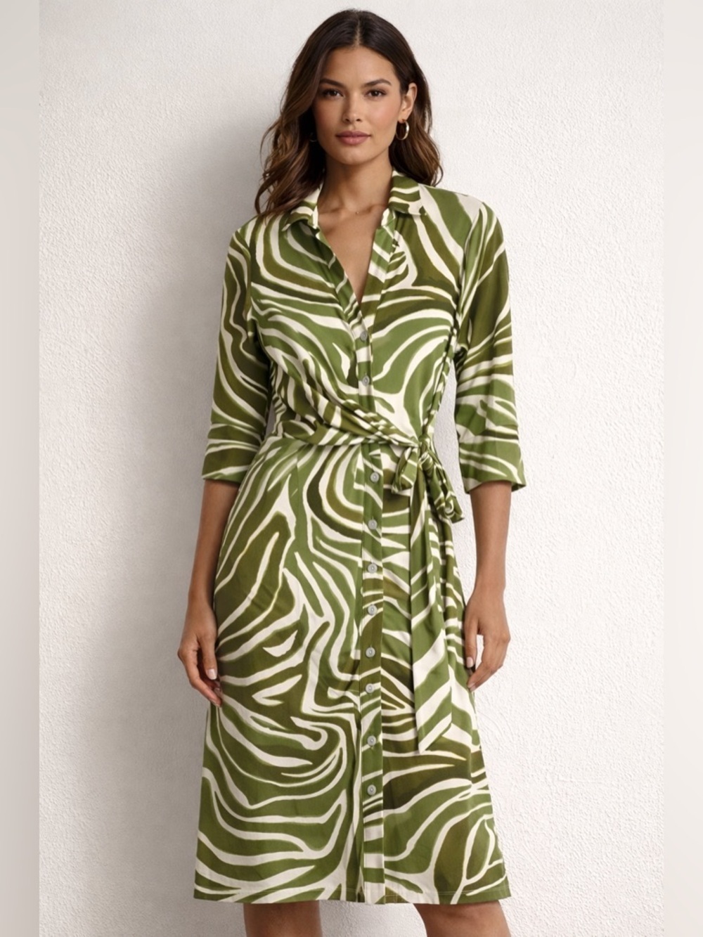 K Design Olive & White Animal Print Side Tied Maxi. Size-Medium Resort Chic